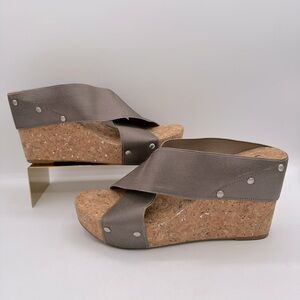 LUCKY BRAND Miller 2 Metallic Pewter Elastic Cork Wedges | Size 8